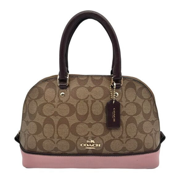 Coach Brown Coated Canvas Mini Sierra With Pink Trim Satchel F57493 - Picture 1 of 11